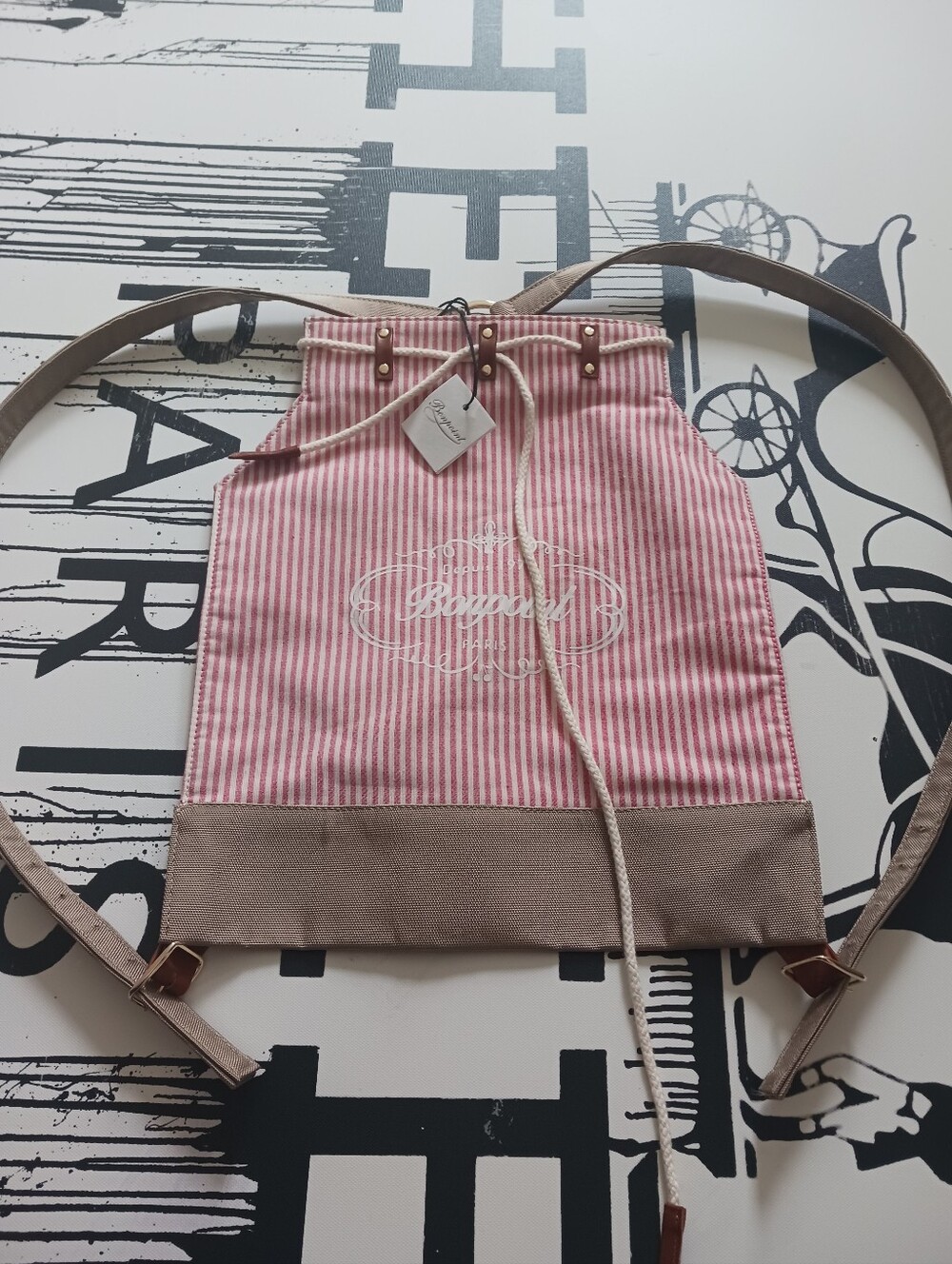 NWT Bonpoit TOMEO Pink Stripe Drawstring Backpack